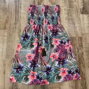 Ellen Weaver Summer Dress Womens Size M Tropical Smoked Tube Strapless